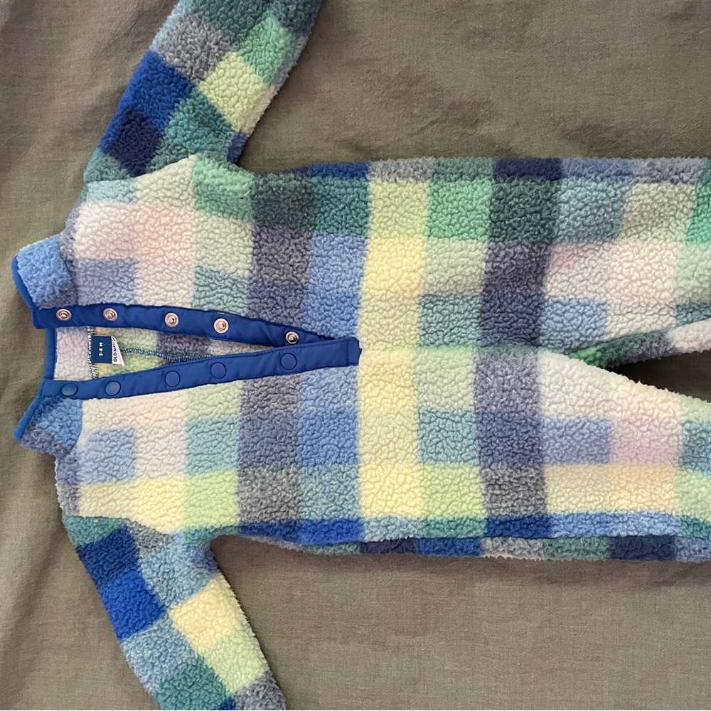 Old Navy Blue and Cream Fleece Baby Onesie